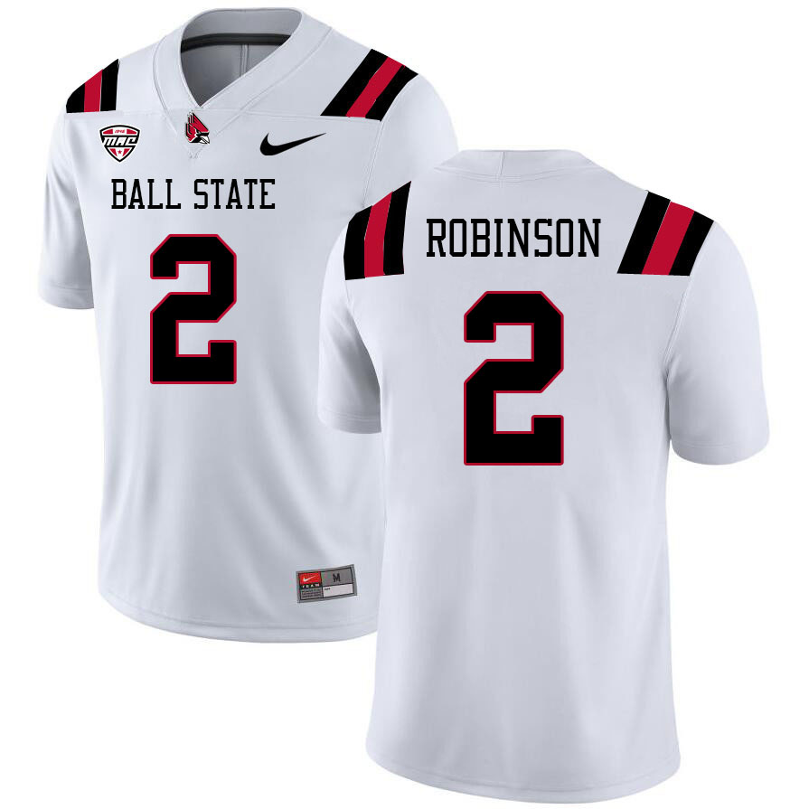 Ball State Cardinals #2 Ty Robinson College Football Jerseys Stitched Sale-White